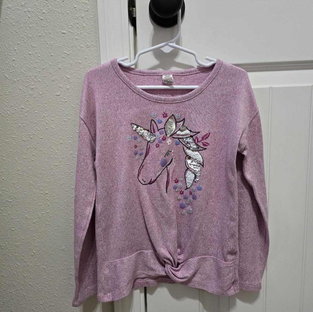 Pink Long Sleeve Tee with Unicorn Graphic
